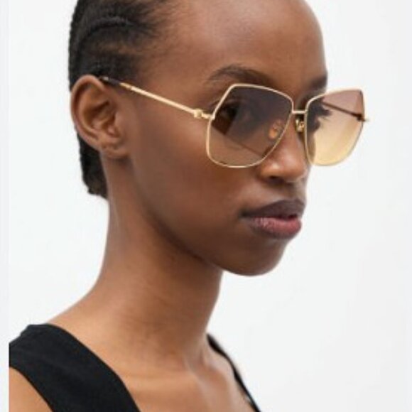 MaxMara MM0035-H 30F Sunglasses Gold Geometric Frame, Brown Lenses - Picture 10 of 12